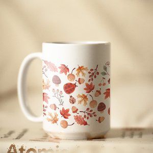 Autumn Ladybugs Coffee Mug. Thanksgiving Coffee Cup. Fall 15oz Ceramic Mug.
